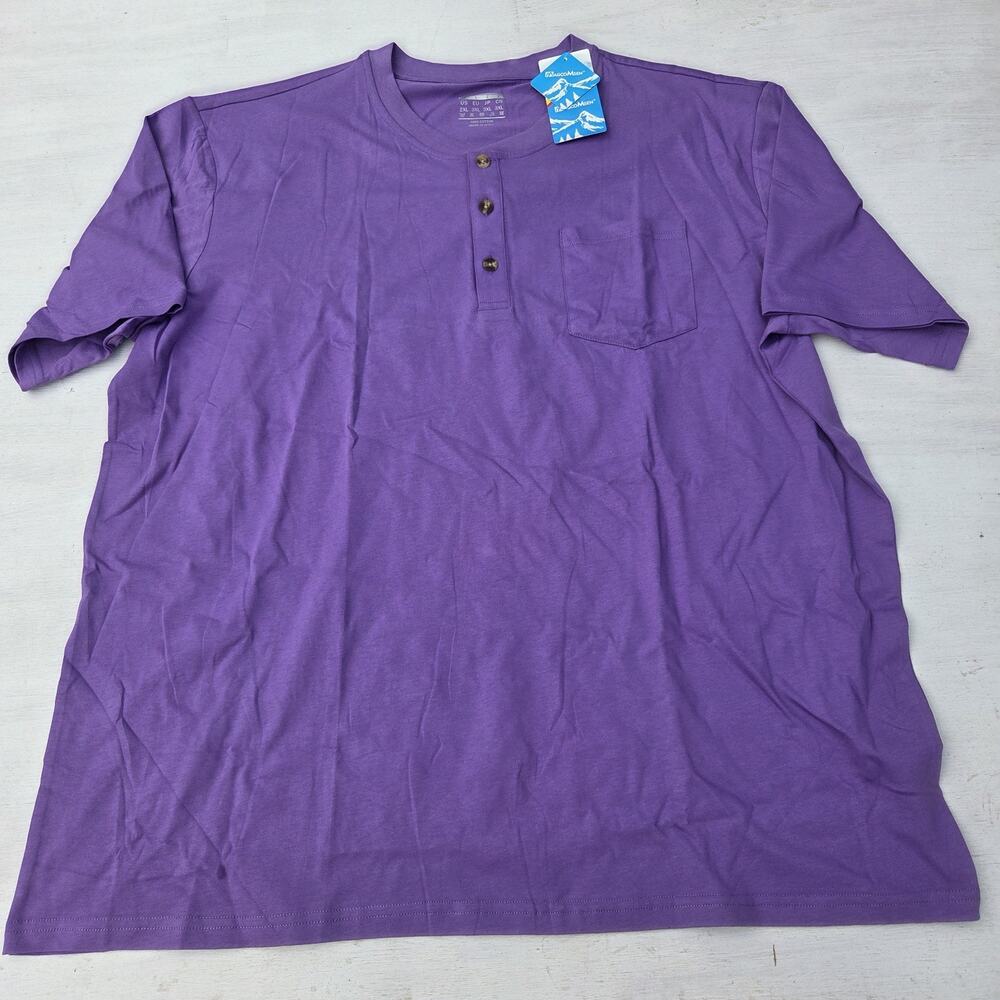 MAGCOMSEN Men's 2XL T Shirt Henley Short Sleeve Pocket Tee Purple EUC